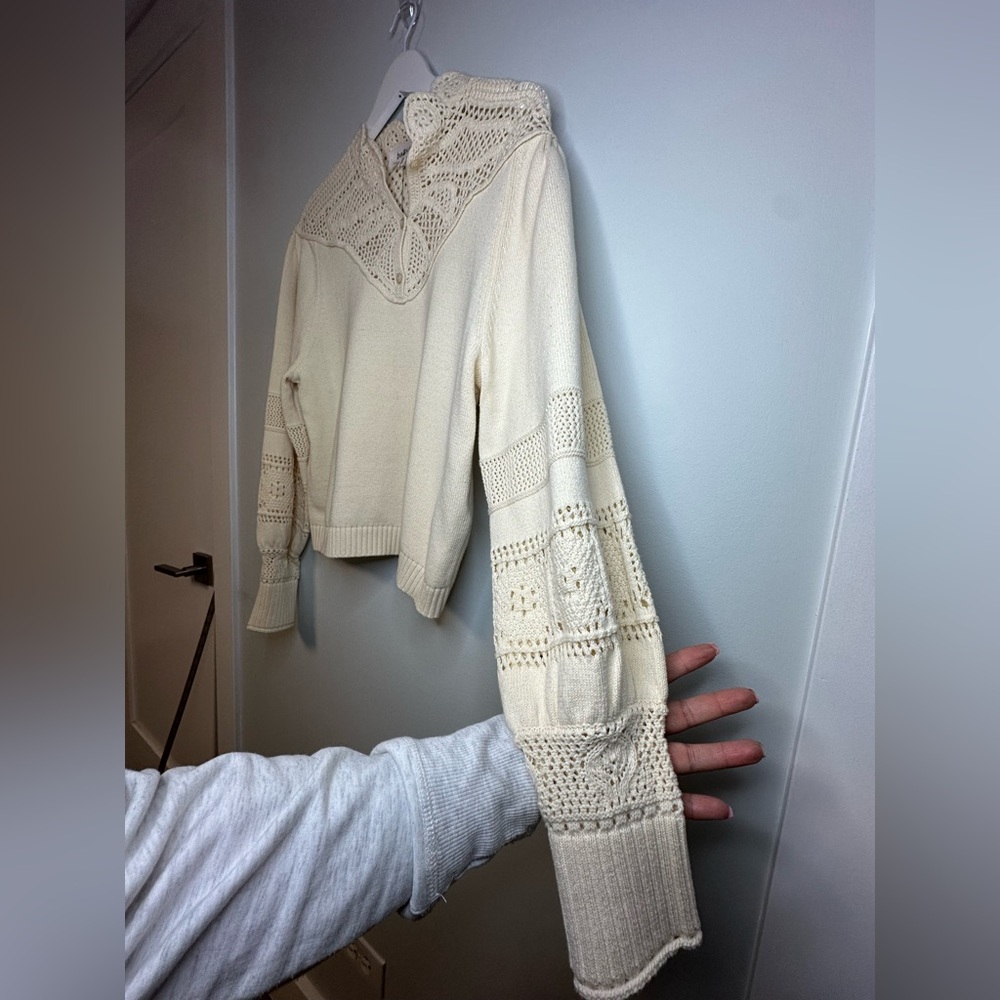 Ba&Sh Pino Off White Crochet Neutral Cotton Knit Sweater Size Small - Picture 12 of 17